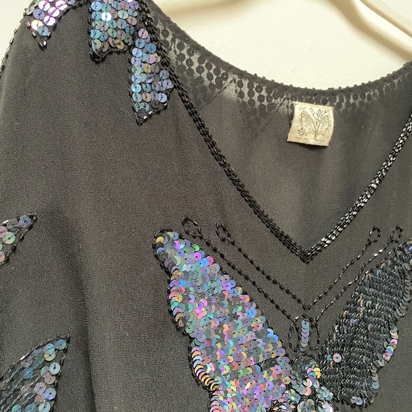 SOLD - Free People black sequin butterfly top - Picture 6 of 7